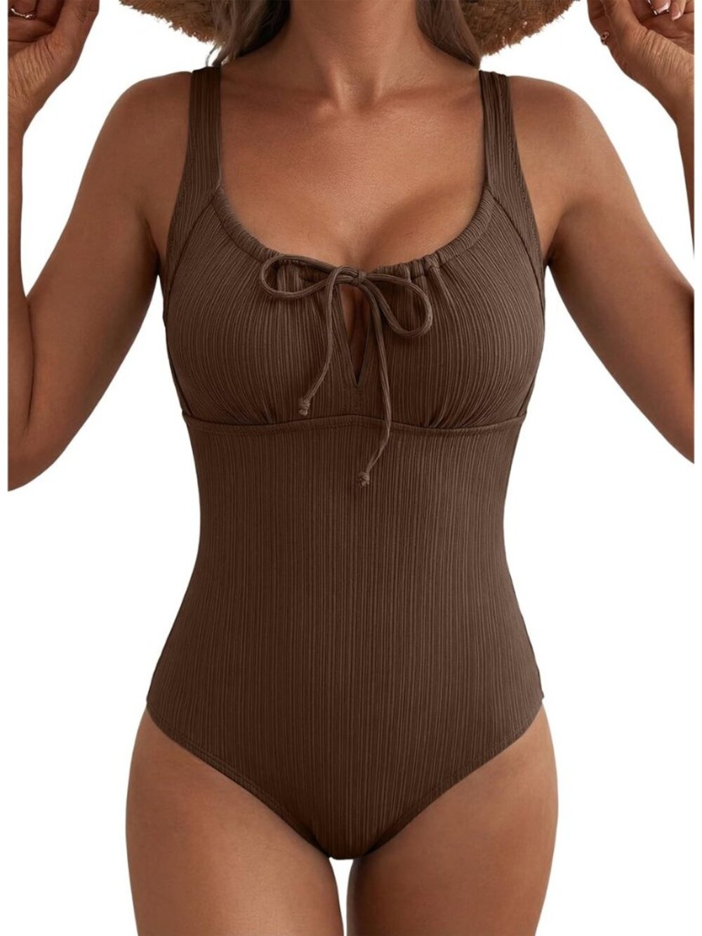 Womens Textured One Piece Swimsuit Tummy Control Bathing Suit Tie Knot Cutout